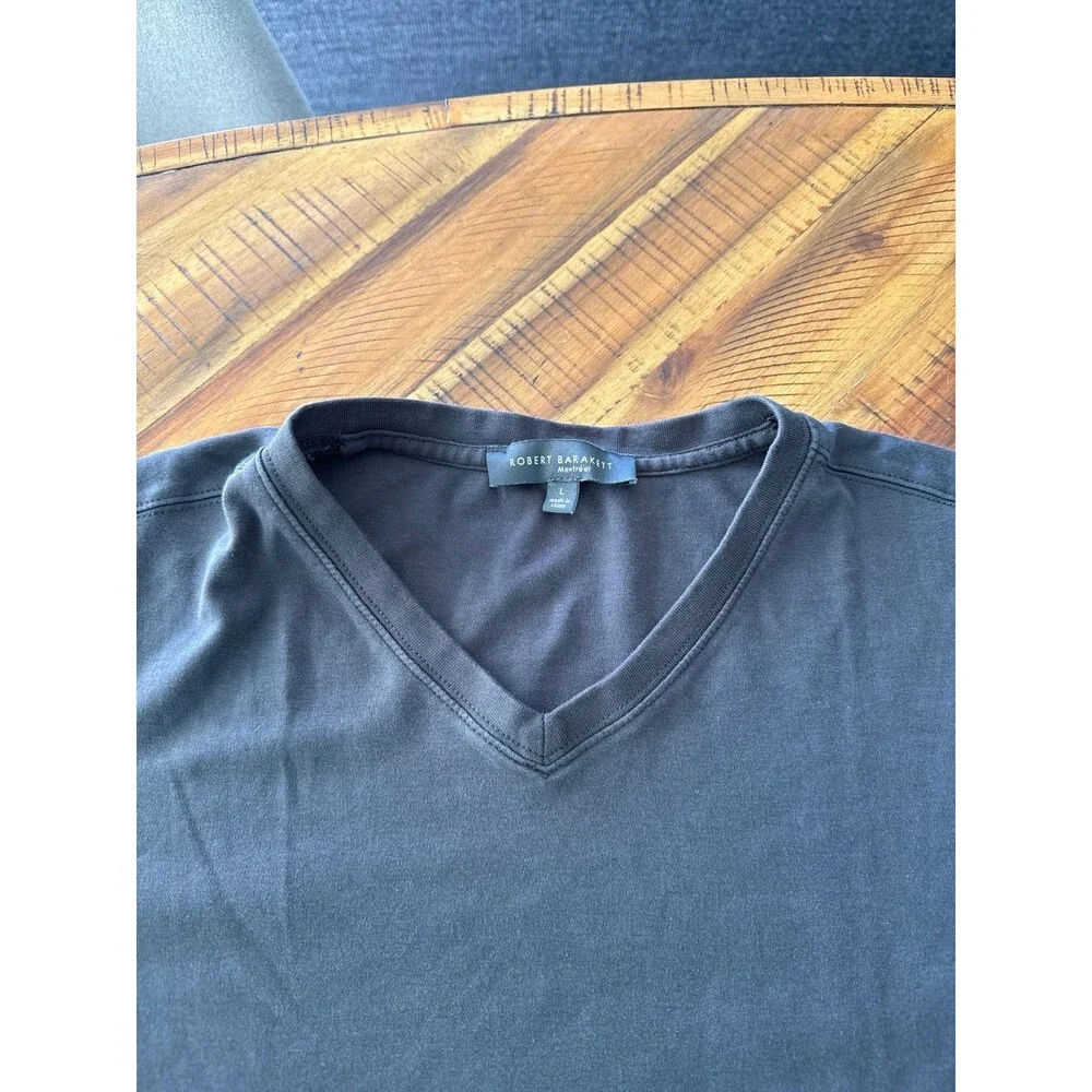 Robert Barakett Men’s Large Long Sleeve V-Neck T-Shirt Charcoal Gray Luxury Soft